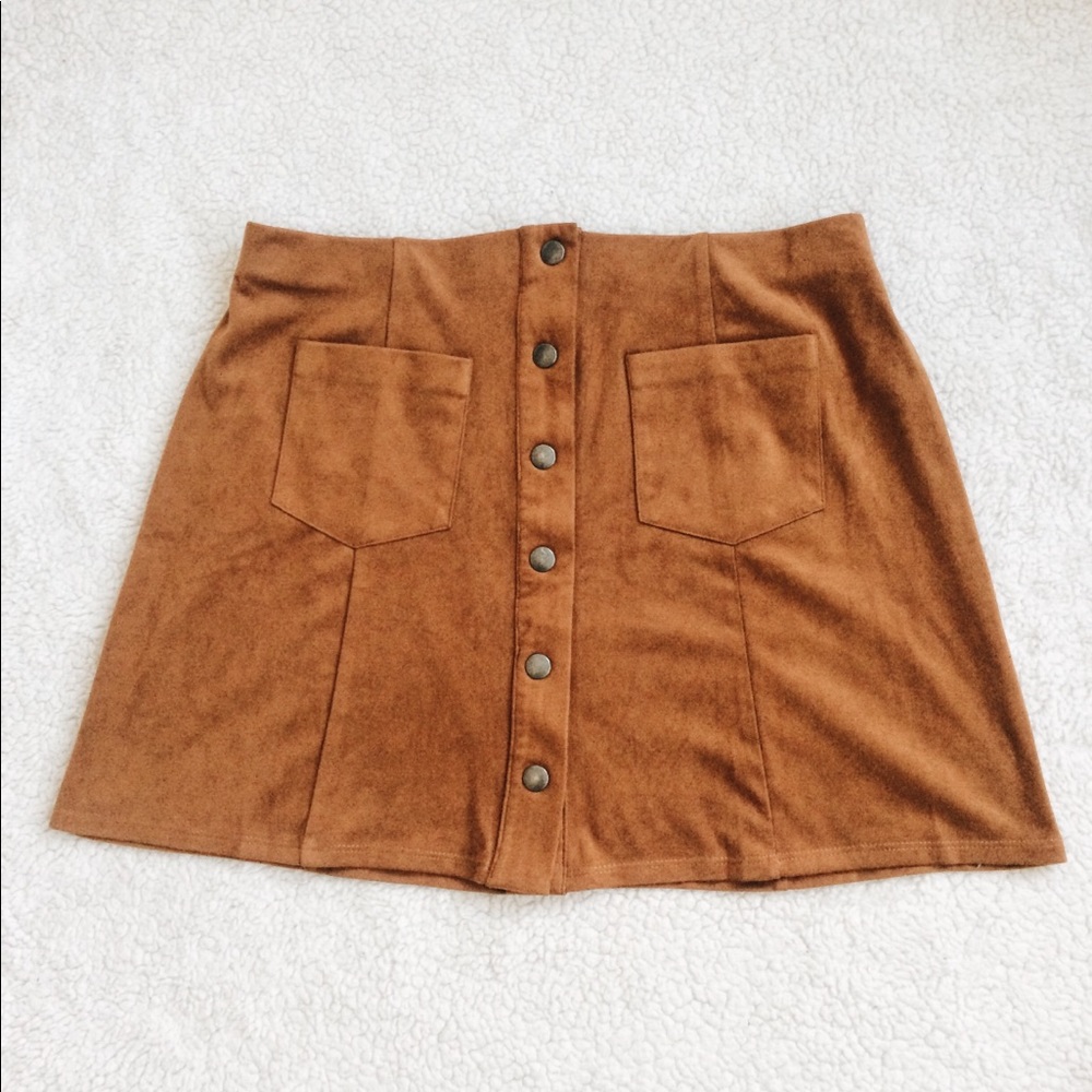 Faux Suede Buttoned Front Skirt